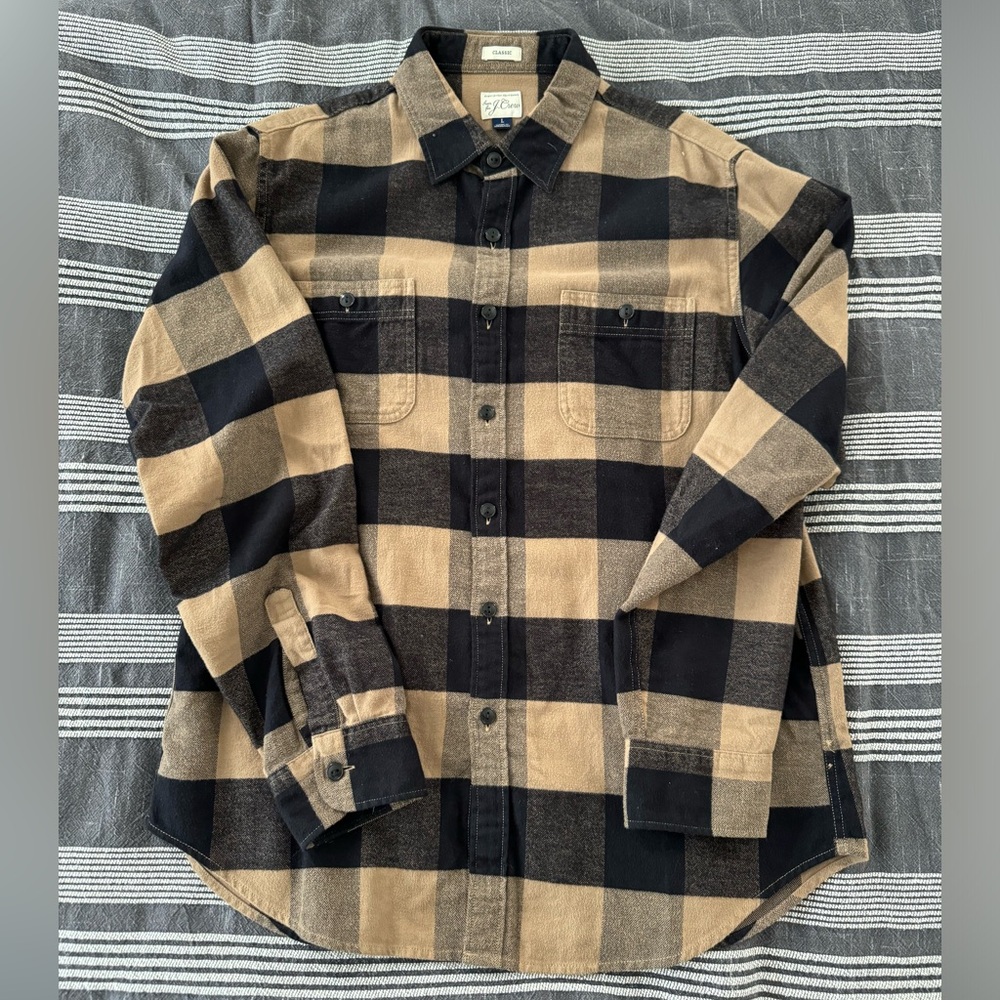 Tan & Black Plaid Flannel Shirt - Men’s Large - J. Crew